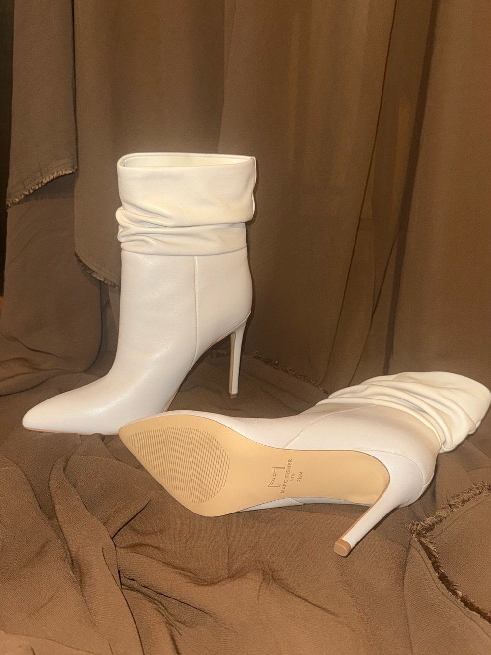 Marc Fisher White Slouchy Pointed-Toe Stiletto Booties